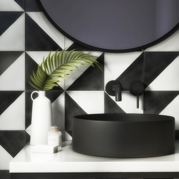 Arezzo Fluted Round Matt Black Wall Mounted (2TH) Basin Mixer Tap - Image 7