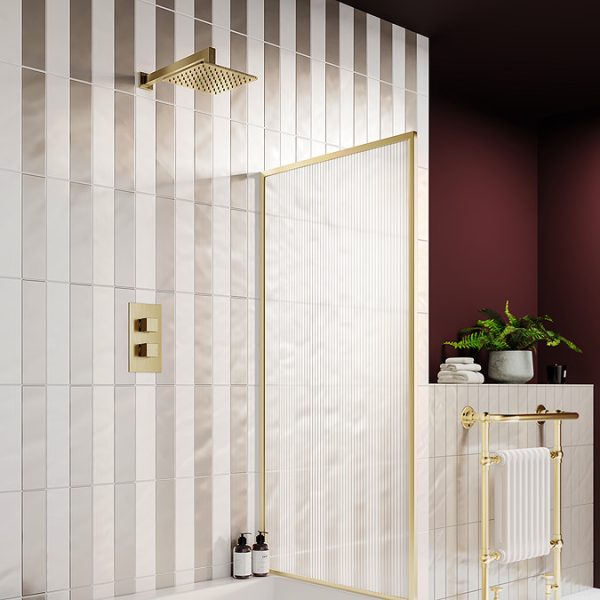 Arezzo Fluted Brushed Brass Concealed Shower Package with Valve + Square Fixed Head - Image 5
