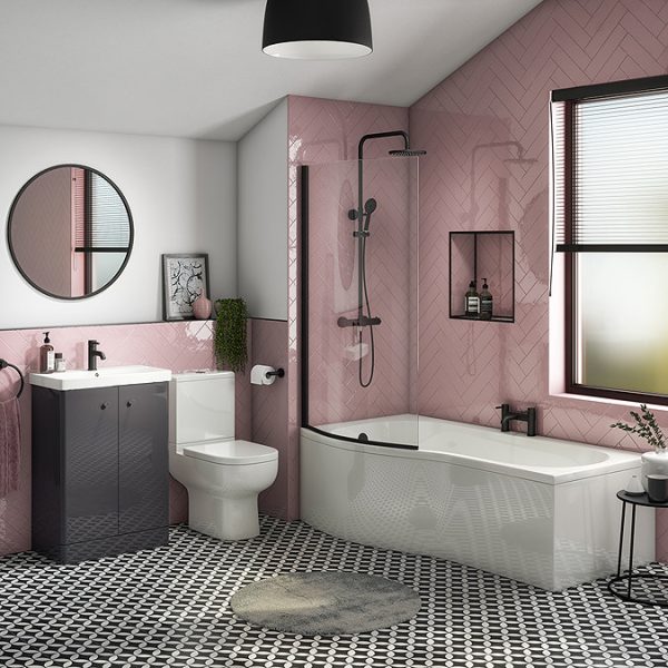 Arezzo B Shaped Shower Bath (1700mm with Screen + Front Panel) - Image 2