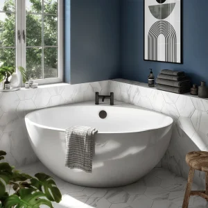 Arezzo Corner Modern Free Standing Bath (1270 x 1270mm) with Matt Black Waste