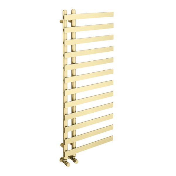 Arezzo Brushed Brass 1200 x 500mm 12 Bars Designer Heated Towel Rail - Image 2