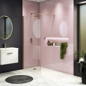 Arezzo 1700 x 700 Bath Replacement Wet Room (1000mm Brushed Brass Screen w. Tray)