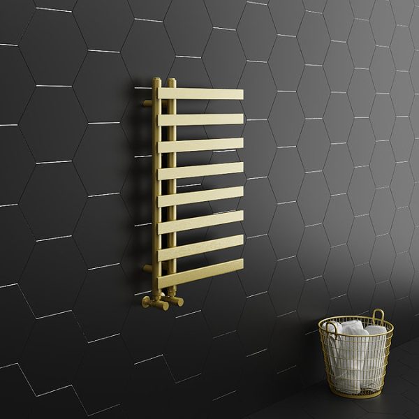 Arezzo Brushed Brass 800 x 500mm 8 Bars Designer Heated Towel Rail - Image 2