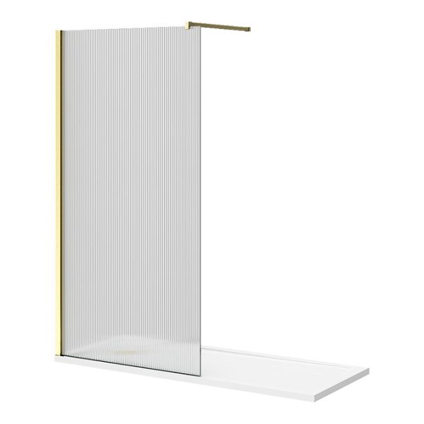 Arezzo 1700 x 700 Bath Replacement Wet Room (1000mm Brushed Brass Fluted Glass Screen w. Tray) - Image 3