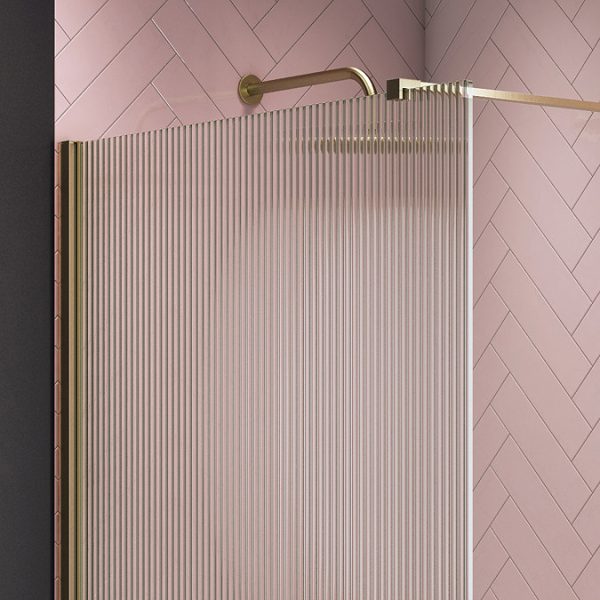 Arezzo 1700 x 700 Bath Replacement Wet Room (1000mm Brushed Brass Fluted Glass Screen w. Tray) - Image 2