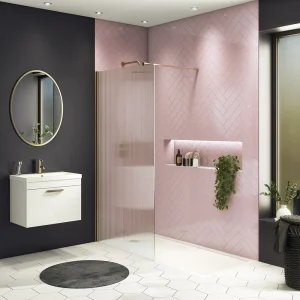 Arezzo 1700 x 700 Bath Replacement Wet Room (1000mm Brushed Brass Fluted Glass Screen w. Tray)