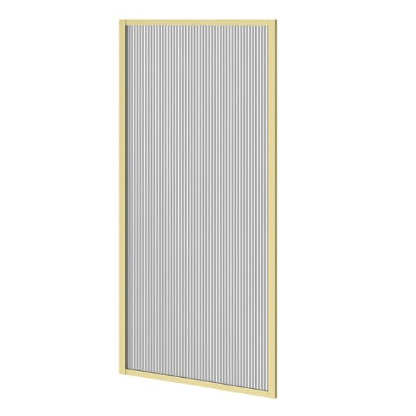 Arezzo Fluted Glass Brushed Brass Framed Fixed Round Single Ended Shower Bath - Image 3