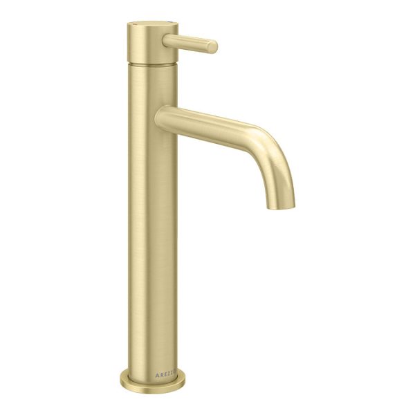 Arezzo Round Brushed Brass High Rise Mono Basin Mixer Tap - Image 4