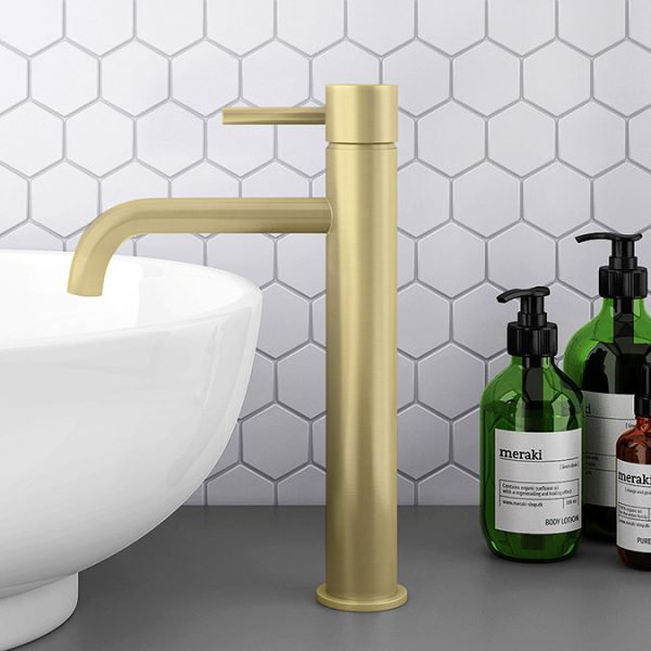 Arezzo Round Brushed Brass High Rise Mono Basin Mixer Tap - Image 9