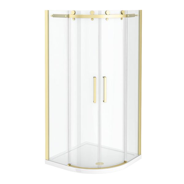 Arezzo Brushed Brass 900 x 900mm Frameless Quadrant Shower Enclosure - Image 2