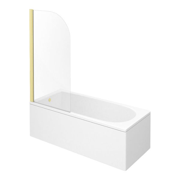 Arezzo Straight Round Shower Bath w. Brushed Brass Curved Top Pivot Screen - Image 5
