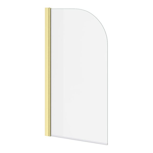 Arezzo Straight Round Shower Bath w. Brushed Brass Curved Top Pivot Screen - Image 3