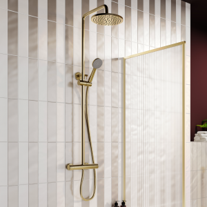 Arezzo Round Thermostatic Shower   Brushed Brass