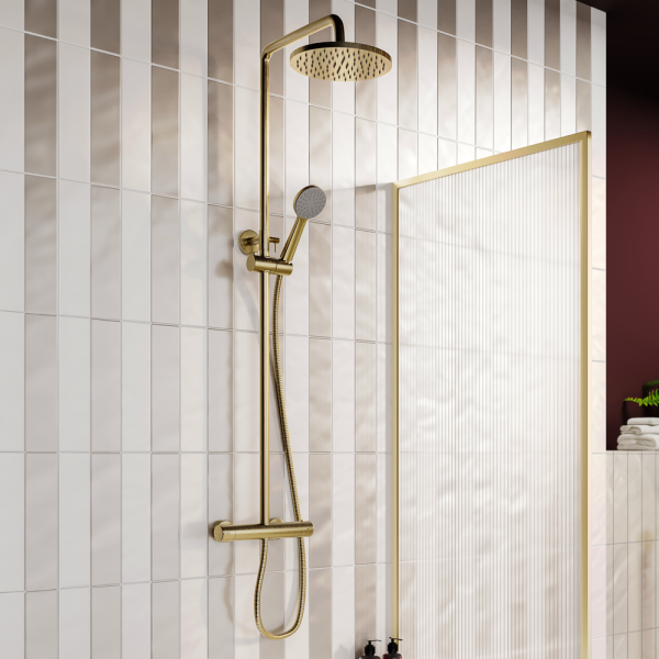 Arezzo Round Thermostatic Shower   Brushed Brass