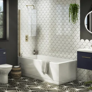 Arezzo Straight Square Shower Bath w. Brushed Brass Pivot Screen