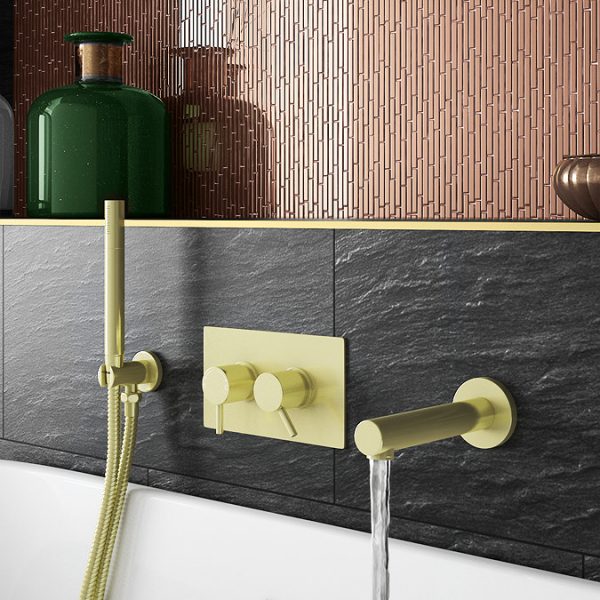 Arezzo Brushed Brass Round Wall Mounted Straight Bath Spout - Image 2