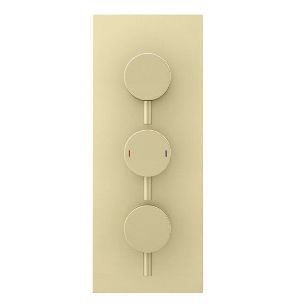 Arezzo Brushed Brass Round Thermostatic Shower Pack with Ceiling Mounted Head + Handset - Image 2