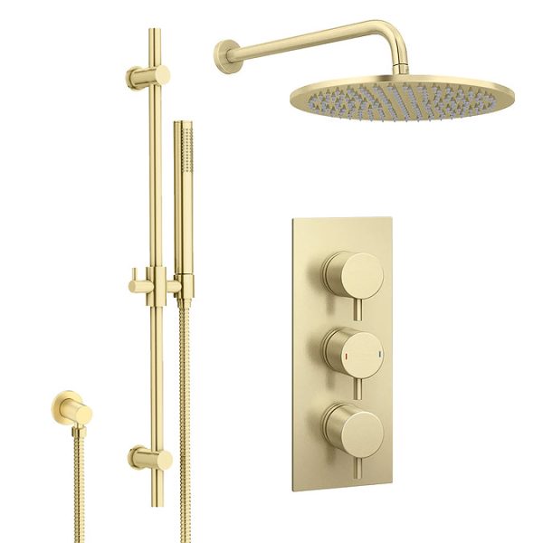 Arezzo Brushed Brass Round Shower System   300mm Fixed Head with Slider Rail Kit - Image 6