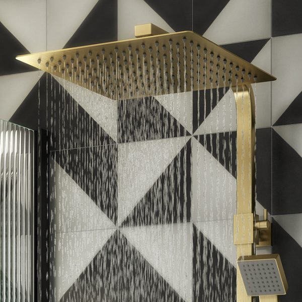 Arezzo Modern Square Thermostatic Shower (300 x 300mm Head   Brushed Brass) - Image 2