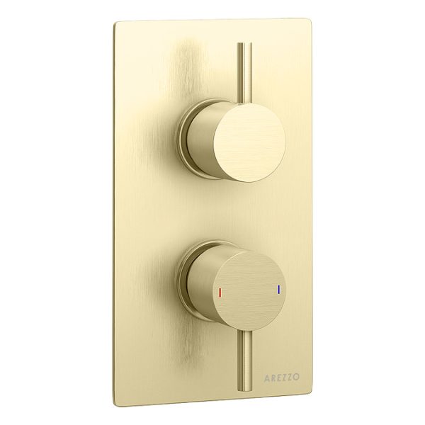 Arezzo Brushed Brass Round Shower Package with Concealed Valve + Inline Shower Head - Image 8