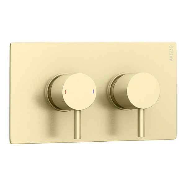 Arezzo Brushed Brass Round Shower Package with Concealed Valve + Inline Shower Head - Image 2