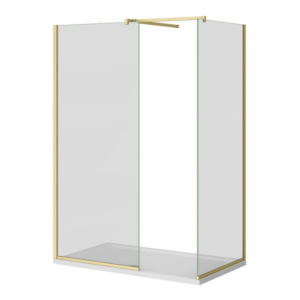 Arezzo Brushed Brass 10mm Glass 1400 x 800 Wet Room (with Screen, Side Panel + Tray) - Image 4