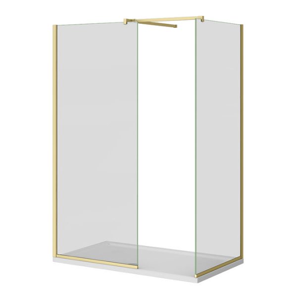 Arezzo Brushed Brass 10mm Glass 1400 x 900 Wet Room (with Screen, Side Panel + Tray) - Image 2