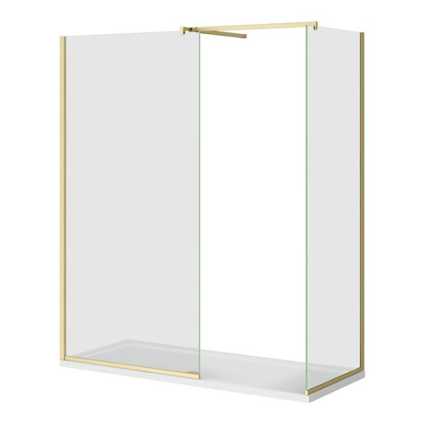 Arezzo Brushed Brass 10mm Glass 1700 x 700 Wet Room (with Screen, Side Panel + Tray) - Image 4