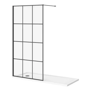 Arezzo 1700 x 700 Bath Replacement Wet Room (1000mm Matt Black Grid Screen w. Tray)