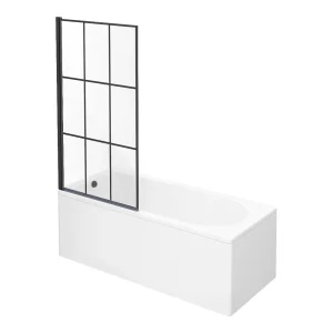 Arezzo Matt Black Grid Bath Screen with Curved Single Ended Bath