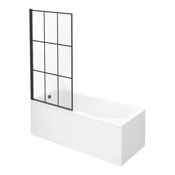 Arezzo Matt Black Grid Bath Screen with Curved Single Ended Bath
