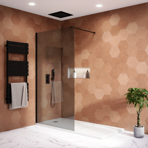 Arezzo Matt Black 1200 x 800 Grey Tinted Glass Wet Room (700mm Screen + Tray)