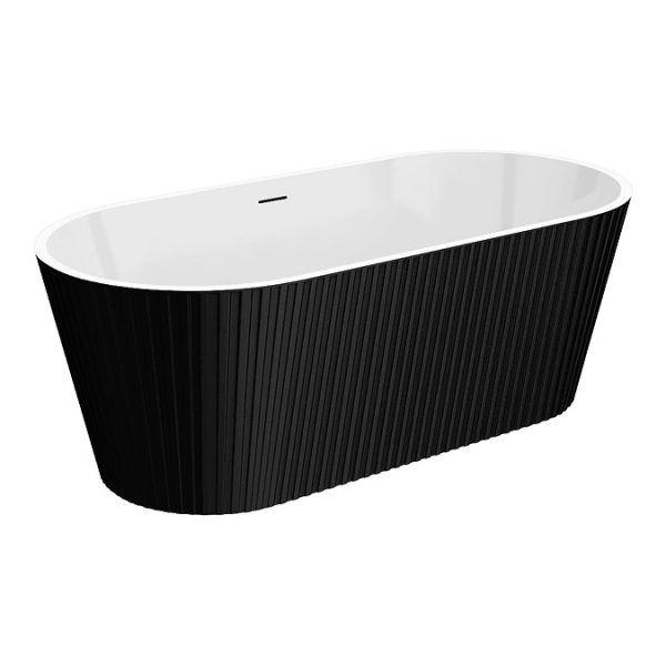 Arezzo Fluted 1700 x 800mm Double Ended Freestanding Bath Matt Black - Image 2