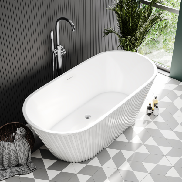 Arezzo Fluted 1700 x 800mm Double Ended Freestanding Bath Gloss White