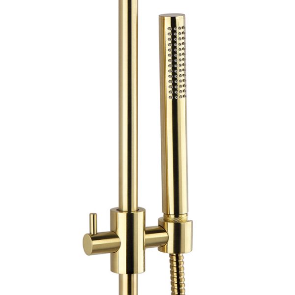 Arezzo Brushed Brass Round Bar Shower Valve incl. Slide Rail Kit with Pencil Handset - Image 5