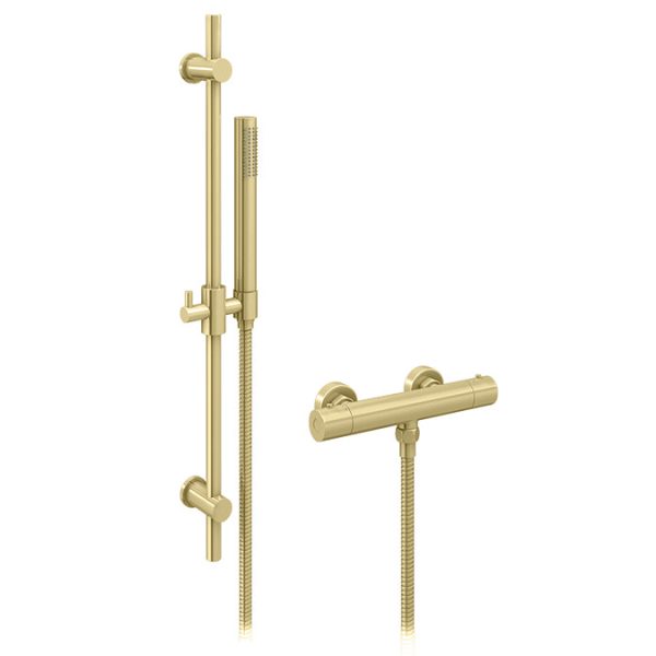 Arezzo Brushed Brass Round Bar Shower Valve incl. Slide Rail Kit with Pencil Handset - Image 6
