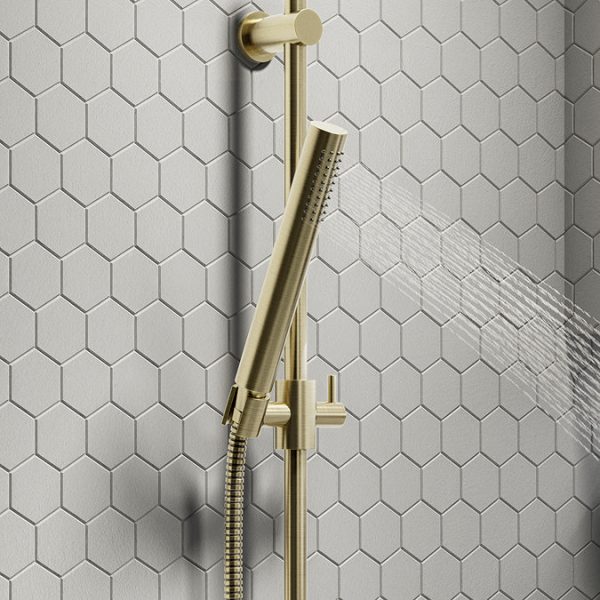 Arezzo Brushed Brass Round Bar Shower Valve incl. Slide Rail Kit with Pencil Handset - Image 2