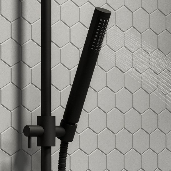 Arezzo Matt Black Round Bar Shower Valve incl. Slide Rail Kit with Pencil Handset - Image 2