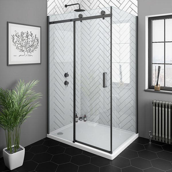 Arezzo 800 x 1950 Matt Black Frameless Side Panel (8mm Glass) - Image 2