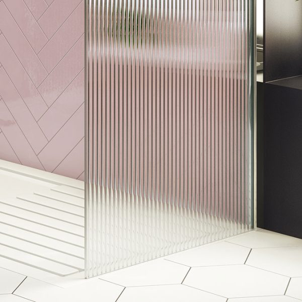 Arezzo 1600 x 800 Fluted Glass Chrome Walk In Enclosure (inc. Main Screen, Side Panel + Tray) - Image 7