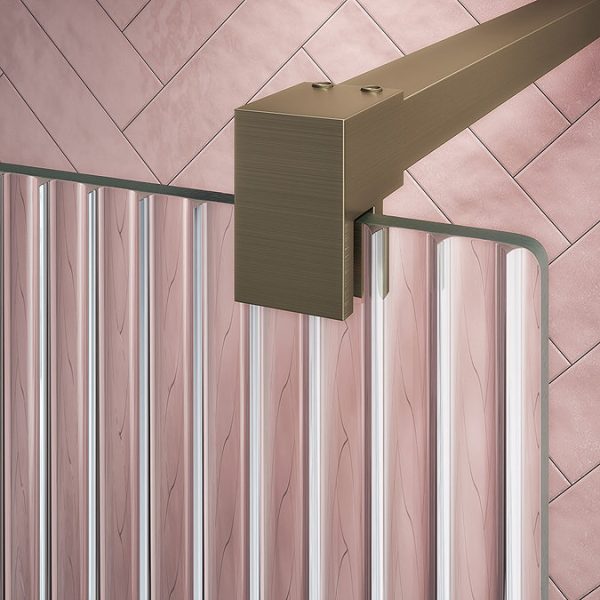 Arezzo 1400 x 900 Fluted Glass Brushed Brass Profile Wet Room (800 Screen, Square Support Arm + Tray) - Image 3