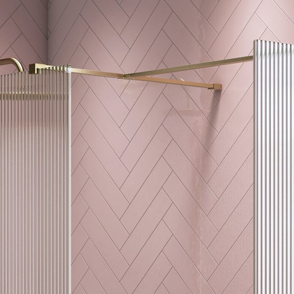 Arezzo 1600 x 800 Fluted Glass Brushed Brass Walk In Enclosure (inc. Main Screen, Side Panel + Tray) - Image 6