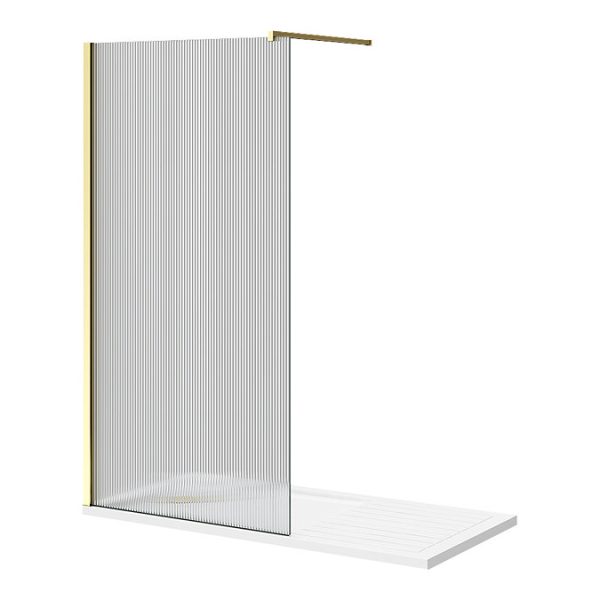 Arezzo 1600 x 800 Fluted Glass Brushed Brass Profile Wet Room (1000 Screen, Square Support Arm + Tray) - Image 2
