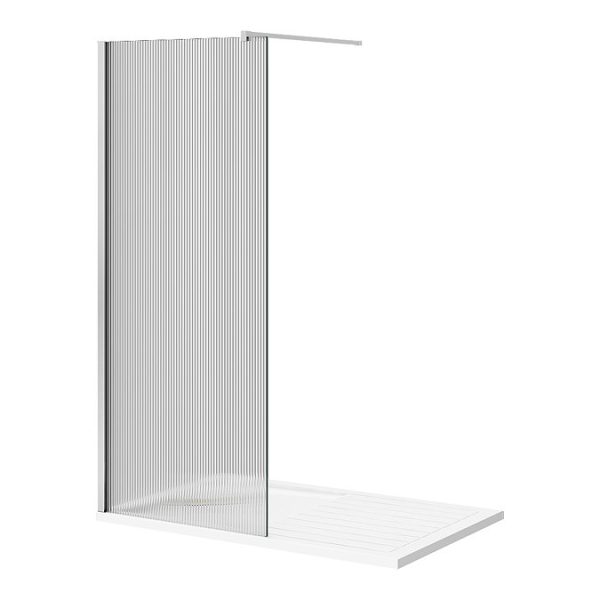 Arezzo 1400 x 900 Fluted Glass Chrome Profile Wet Room (800 Screen, Square Support Arm + Tray) - Image 2