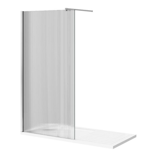 Arezzo 1600 x 800 Fluted Glass Chrome Profile Wet Room (1000 Screen, Square Support Arm + Tray) - Image 2