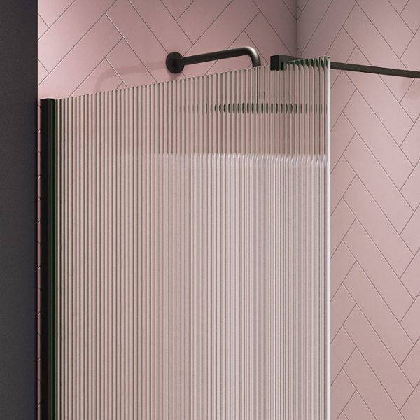 Arezzo 1600 x 800 Fluted Glass Matt Black Walk In Enclosure (inc. Main Screen, Side Panel + Tray) - Image 4