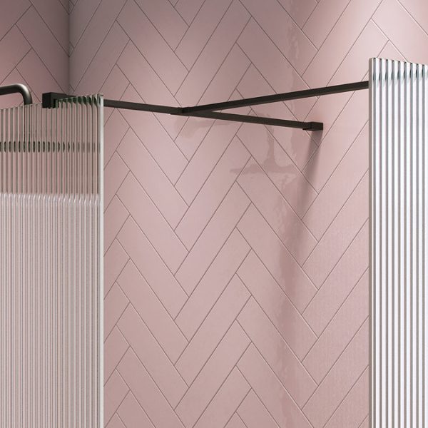 Arezzo 1600 x 800 Fluted Glass Matt Black Walk In Enclosure (inc. Main Screen, Side Panel + Tray) - Image 6