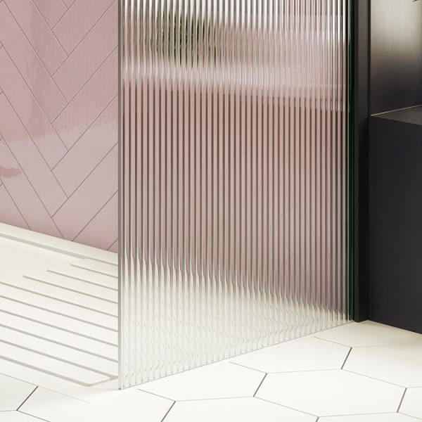 Arezzo 1600 x 800 Fluted Glass Matt Black Walk In Enclosure (inc. Main Screen, Side Panel + Tray) - Image 7