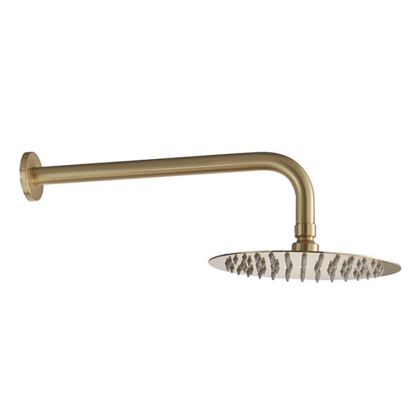 Arezzo Fluted Brushed Brass Round Shower Package with Concealed Valve + Head - Image 2
