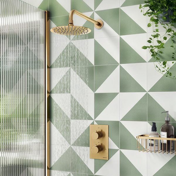 Arezzo Fluted Brushed Gold Round Shower Package with Concealed Valve + Head - Image 3